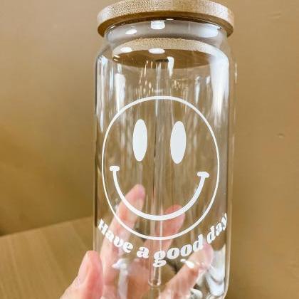 Happy Face Beer Can Glass, Smiley Face Drinkware,..
