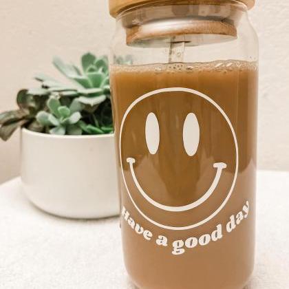 Happy Face Beer Can Glass, Smiley Face Drinkware,..