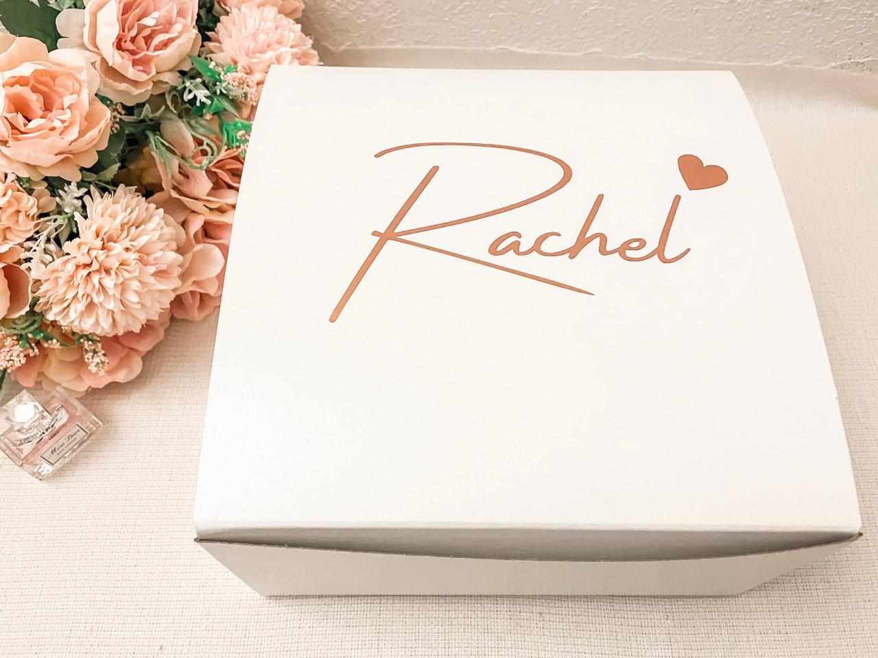 Empty Rose Gold Gift Box, Custom Bridesmaid Proposal Box, Personalized Name Box, Engagement Gift Box, Bridal Party Box,Gift Box with Heart