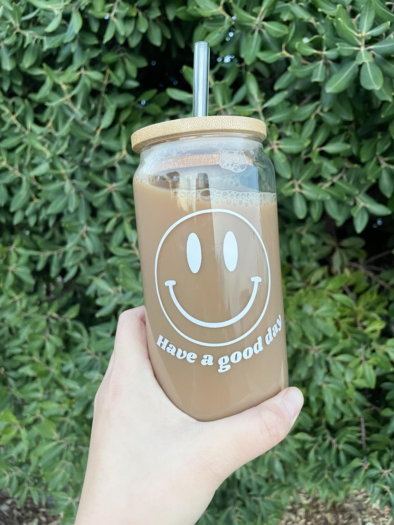 Smiley Face Iced Coffee Cup Glass Beer Can Glass Smiley Face Iced