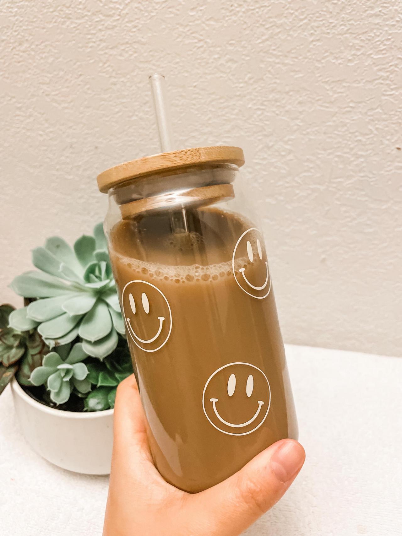 Happy Face Glass SMILEY FACE GLASS Can Be Happy Coffee Cup 